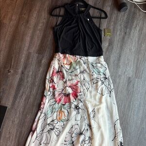 Black Halter Top Maxi Dress with Watercolor Floral Skirt